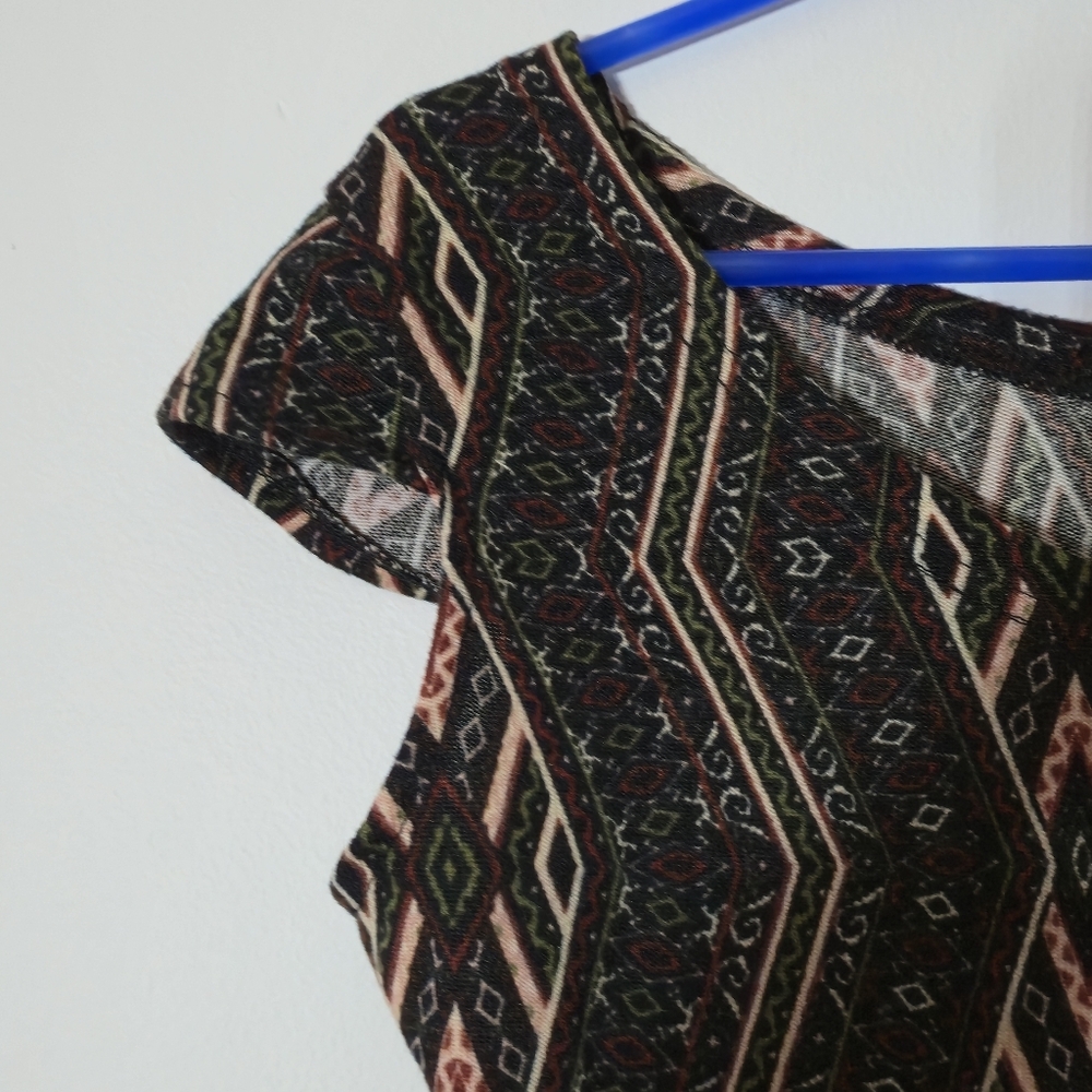 Joli Clothes XL Black Brown Geometric Tribal Knit Cap Sleeve Mini Shift Dress - Picture 6 of 13